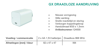 Tech GX Draadloze stelmotor radiator M30x1,5